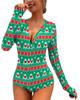 Novo Macacão Feminino de Comércio Exterior Transfronteiriço, Macacão Curto Sexy com Estampa de Natal de Manga Longa, Estilo Curto Justo da Amazon