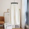 Pantalones Casuales de Lana y Seda Cómodos, Cálidos, Elásticos, de Cintura Alta, Holgados, de Pierna Ancha Recta, de Lana, Cortos/Largo Completo para Otoño e Invierno