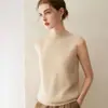 Chaleco de punto 100% cachemira pura para mujer, nuevo estilo otoño e invierno, jersey de cuello semi-alto, versátil chaleco sin mangas para usar como prenda exterior
