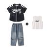 Terno de hip-hop para meninas, jeans solto, manga curta, para meninos, infantil, hip-hop, performance, hip-hop, moda infantil, roupas