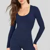 Camiseta de Manga Larga de Yoga Ajustada Transfronteriza para Mujer, Top Deportivo de Manga Larga de Secado Rápido para Correr con Almohadillas en el Pecho, Ropa de Fitness para Pilates