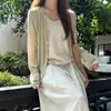 Cardigã Fino de Tencel com Decote V de Alta Qualidade, Proteção Solar para Mulheres, Peça Versátil para Camadas de Verão, Manga Longa, Top para Ar Condicionado