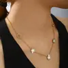 Collar de Acero Inoxidable 304 Chapado en Oro de 18 Quilates para Mujer, Hueco, con Flor de Cinco Pétalos y Estrella, Incrustado con Concha y Circonita, Moderno y Lujoso