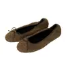 Sapatos de Pelúcia Rasos com Laço Doce para Calçar, Compra Direta de Dongdaemun, Coreia, com Pelúcia Interna Quente, Sapatos Baixos Loafers