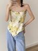 Top Tubo Chaleco Tirantes Mujer Estilo Transfronterizo Verano Nuevo Diseño Estampado Dobladillo Irregular Tira Trasera Top Pañuelo de Seda