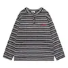 Camiseta Base de Manga Larga con Cuello Henley de Rayas Degradadas Vintage Japonés para Hombre SAVAGEBASE, Nuevo Producto Otoño 2026