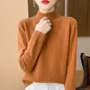 Outono e Inverno Novo Casual Solto Versátil Simples Tricô Feminino Gola Meia-Alta Moda Camada Base Manga Longa Suéter Pulôver