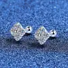 Pendientes de Plata de Ley S925 con Moissanita de Venta Caliente Transfronteriza Europeos y Americanos Versión Japonesa y Coreana Trébol de Cuatro Hojas Pequeños Frescos Dulces Pendientes Pequeños