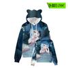 Orelhas de gato compridas primeiro som futuro 3D hoodie camisola dos desenhos animados mulheres outono e inverno capuz camisola pullover casaco