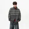 Suéter Jacquard Fair Isle Americano con Cuello Alto para Hombres y Mujeres Otoño Invierno Holgado Sensación Perezosa Cárdigan con Doble Cremallera Ropa de Abrigo