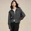 Abrigo tipo suéter de Hilo Bouclé de Alto Peso 100% Lana para Mujer, Estilo Grueso Otoño e Invierno, Cuello Solapa, Cierre de Cremallera, Cárdigan de Punto Holgado