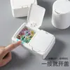 Caja de Almacenamiento de Plástico Mini de Escritorio Simple Caja Multifuncional para Bastoncillos de Algodón con Tapa Caja de Almacenamiento Pequeña Pop-Up a Prueba de Polvo