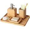 Conjunto de Banheiro de Bambu de Quatro Peças Porta-Escova de Dentes Copo Bandeja Garrafa de Banho Estilo Europeu Hotel