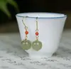 Brincos de Jade Hetian Água Clara Material Estilo Antigo Contas Jade Verde Combinados com Ágata Vermelha do Sul Brincos Frescos Femininos