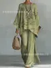 Nuevo conjunto de dos piezas para mujer: camiseta casual de moda con estampado transfronterizo, cuello redondo, manga larga + pantalones de campana