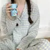 Pijama de Cuadros Azules Rústicos para Niñas, Nuevo Conjunto de Manga Larga y Pantalón Largo Primavera/Otoño, Ropa de Casa para Dormitorio Estudiantil