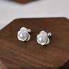Pendientes de perla para mujer, plata de ley S999, con forma de hueso de perla de agua dulce, pendientes sencillos de rosa para novia, con rosca giratoria.