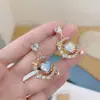 Pendientes de Plata de Ley 925 con Strass en Forma de Corazón Pendientes Moda Coreana Simples Elegantes Versátiles Luna Placa de Mosquitero Clip para Oreja para Mujeres