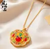 Nuevo colgante de cerradura Ruyi esmaltado estilo chino, cerradura de fortuna y paz de filigrana hueca, collar de piedras preciosas de tendencia nacional, producto para transmisión en vivo
