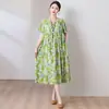Vestido ligero de algodón y seda talla grande 100 kg vestido de verano para madres, vestido largo casual de corte holgado para mujer hecho de rayón
