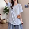 Camiseta de mujer sencilla y relajada de manga corta, nuevo estilo de verano 2026, cuello redondo, holgada, casual, de longitud media, top transpirable