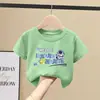 2104 # Camiseta de Manga Curta de Verão para Meninos Infantil 2025 Nova de Algodão Puro Desenho Animado Moderna de Meia Manga Roupas de Verão para Bebê