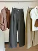 Pantalones casuales de pierna ancha, de corte holgado, versátiles, con bolsillos plisados, para mujer, de algodón lavado, de tiro alto, adelgazantes, de otoño