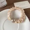 Scrunchie de cetim franzido com pérolas, estilo francês simples, para mulheres, alta elasticidade, ideal para rabo de cavalo, elástico de cabelo que não danifica, acessório de cabelo coreano