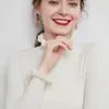 Novedad Otoño e Invierno Camisa Base con Cuello de Borde en la Oreja Suéter de Cuello Semi Alto para Mujer Suéter de Punto Ajustado Estilo Occidental para Mujer