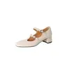 Sapatos Mary Jane Chuyuji 4cm, bico quadrado, cor bordô, couro, para mulheres, salto grosso, tira T, salto médio