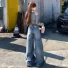 Outono de 2026 Novos Calças de Pernas Largas Jeans Feminino Calças de Pernas Retas Jeans Azul Vintage Calças Longas Comprimento Estendido Suporte Dropshipping
