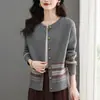 Outono/Inverno Novo Moda Primavera/Outono Suéter Solto Jaqueta Retrô Gola Redonda Elegante Tricô Jacquard Cardigã Top Versátil