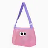 Bolsa de malla personalizada para juguetes de playa infantiles con patrón de ojos de caricatura, impermeable, multifuncional, bandolera ajustable