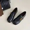 2026 Otoño Nuevos Mocasines con Hebilla Metálica para Mujer Negros Sin Cordones Cómodos Versátiles Zapatos Planos Tipo Frijol Zapatos de Soltero Perezosos