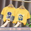 Camiseta de algodón puro para niño, nuevo estilo de otoño, versión coreana elegante, top de otoño para niños, se puede usar como prenda exterior, camisa de moda de dos piezas falsas