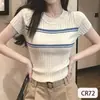 Estilo Old Money Color Novedoso Diseño Color-Blocking Tejido Manga Corta Mujer Verano Nuevo Top Elegante de Gama Alta Ajustado