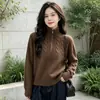 Suéter de cuello alto con media cremallera para mujer, otoño e invierno, talla grande, corte holgado, tejido de ochos, camiseta básica, gris