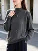 Camiseta básica de terciopelo Andy de tres hilos con cuello semi-alto para mujer, nueva ropa interior ajustada de otoño e invierno, suéter de punto ultrasuave y acogedor con detalles de abalorios