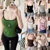2076# Top de Tirantes Acanalado de Color Contrastante con Almohadillas en el Pecho para Mujer Verano Fitness Adelgazante Sexy Chica Caliente Espalda Hermosa de Tirantes Sin Mangas Espalda Descubierta