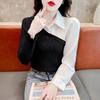 Nuevo suéter de otoño temprano para mujer de dos piezas falsas 2025 otoño moda moderna estilo occidental costuras otoño manga larga top