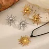 Estilo Ins Pendientes de Acero Inoxidable con Sol Set de Joyería para Mujer Elegante Diseño de Nicho Pendientes de Acero de Titanio de Gama Alta