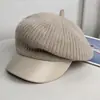 Gorra de Béisbol Transpirable de Punto de Cuero PU Suave Estilo Retro para Mujer, Adecuada para el Viaje Diario de Otoño e Invierno, Gorra de Artista Versátil que Hace que la Cara Parezca Más Pequeña