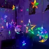 Luces de Cortina de Luna y Estrella, Luces de Estrella y Luna, Luces LED Decorativas para Habitación Festiva, Luces de Tira de Hielo Impermeables para Exteriores