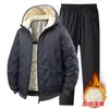 Chaqueta de algodón térmica con capucha para hombre, de vellón nuevo y engrosada con grafeno, de diseño transfronterizo ultrasónico, conjunto deportivo de dos piezas de lana de cordero.