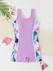 2026 Nuevo Modelo Aliexpress Estilo Europeo y Americano Traje de Baño de una Pieza sin Mangas Estampado para Niñas Jóvenes, Adecuado para Aguas Termales y Playa Traje de Baño Infantil
