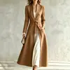 Transfronterizo Europeo y Americano 2026 Estación Independiente de Amazon Moda Nueva para Mujer Elegante Color Sólido Solapa Corbata Cintura Abrigo Ropa de Abrigo