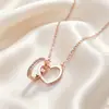 Collar Doble Círculo Dz Exquisito Incrustado de Diamantes para Mujer, Moderno y Versátil, Cadena para Clavícula Corazón de Amor de Pareja, Lujo Ligero, Gama Alta, Cadena Elegante para el Cuello
