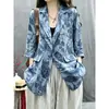 Roupas Femininas de Algodão e Linho 2025 Verão Novo Estilo Algodão e Linho Estampado Retro Soltinho Elegante Casual Versátil Blazer de Manga Longa