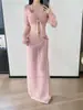 Novo Maiô Rosa de Duas Peças com Saída de Praia Conservadora de Manga Longa com Proteção Solar, Poliéster de Alta Qualidade, Traje de Banho franzido, Tom Aquarela 9213