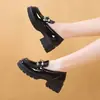 Mocasines para mujer 2026 otoño nuevo estilo punta redonda piel brillante estilo británico suela gruesa que aumenta la altura sin cordones zapatos tipo college para mujer
